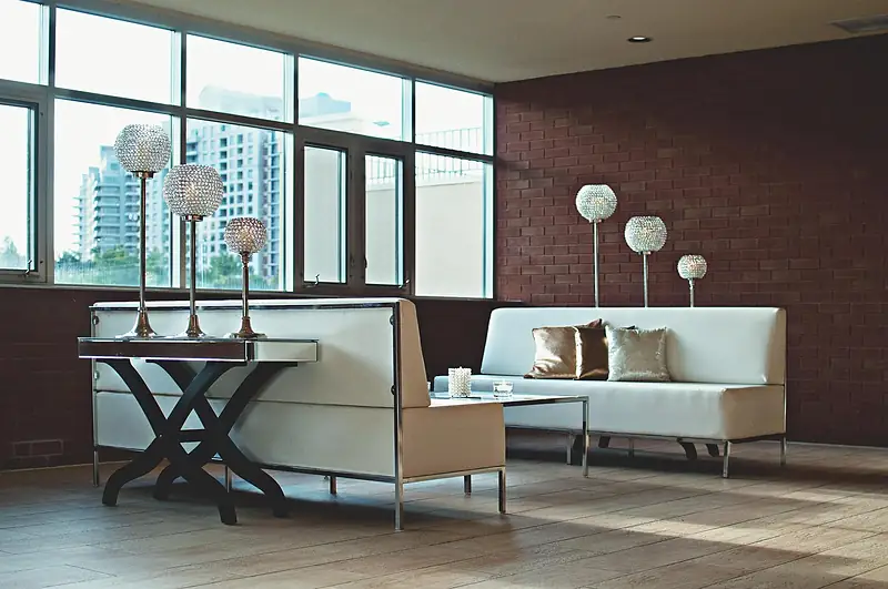 Bright apartment living room with a city view
